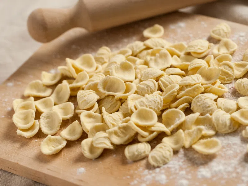 Making orecchiette in Puglia, the traditional pasta of the area