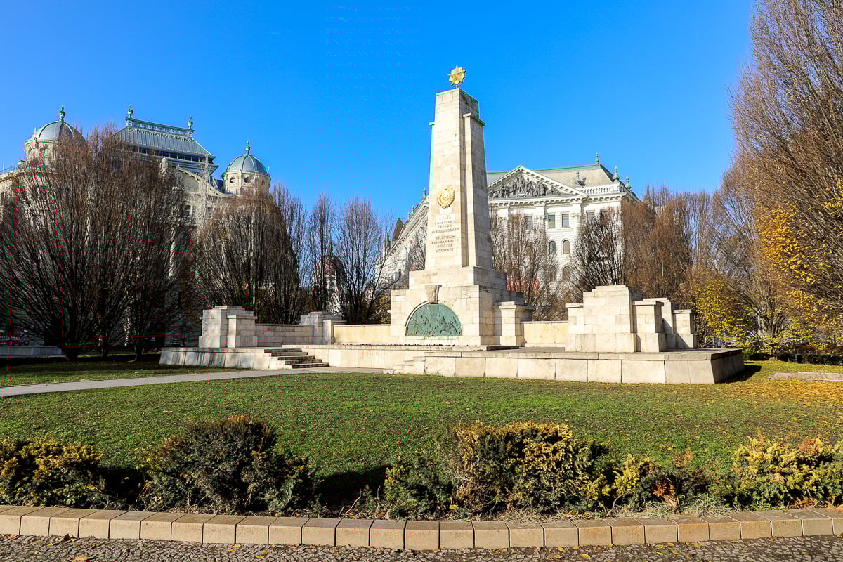 Soviet Monument at the Freedom Square in Budapest under the sunny sky