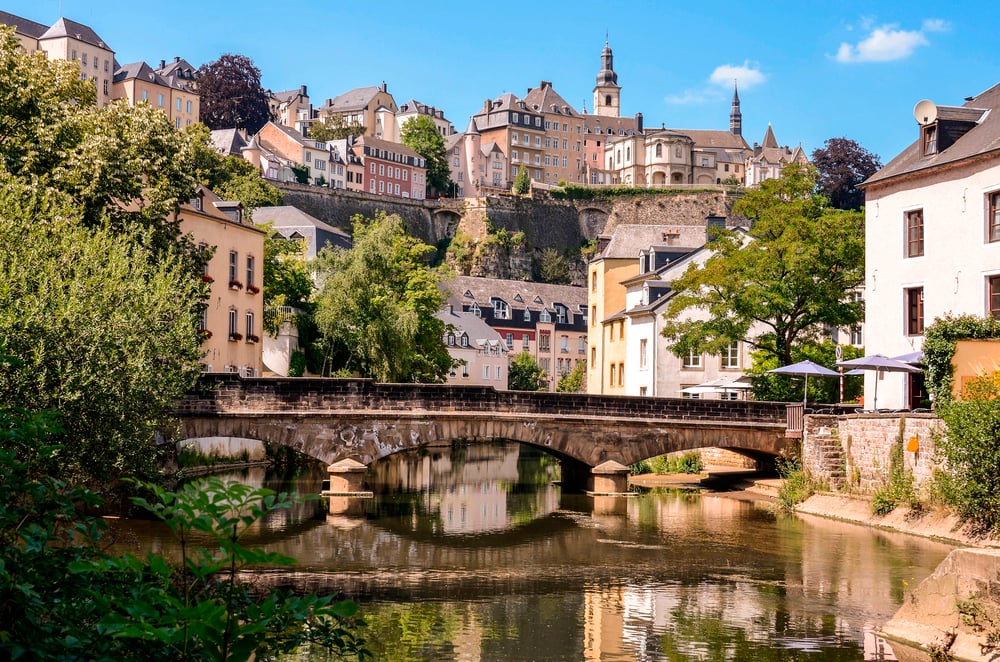 Alzette River and bridge in Barrio Grund