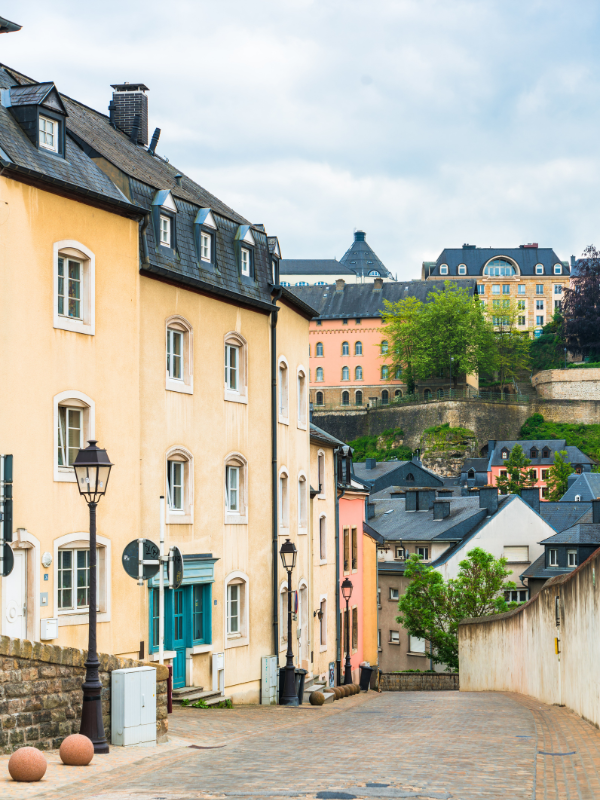 A quaint street and colorful buildings in Luxembourg City