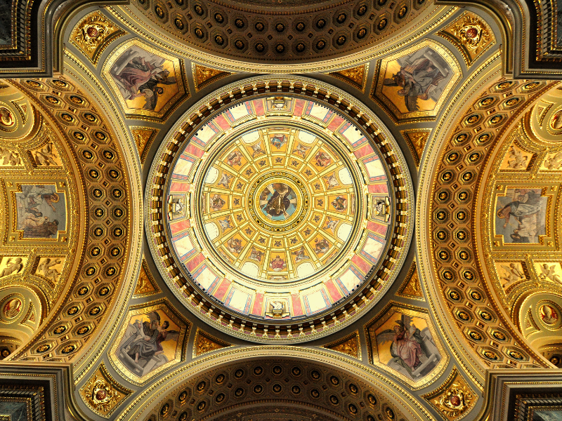 The golden ceiling of the inside of St Stephens Basilica in Budapest - a must-see during 3 days in Budapest