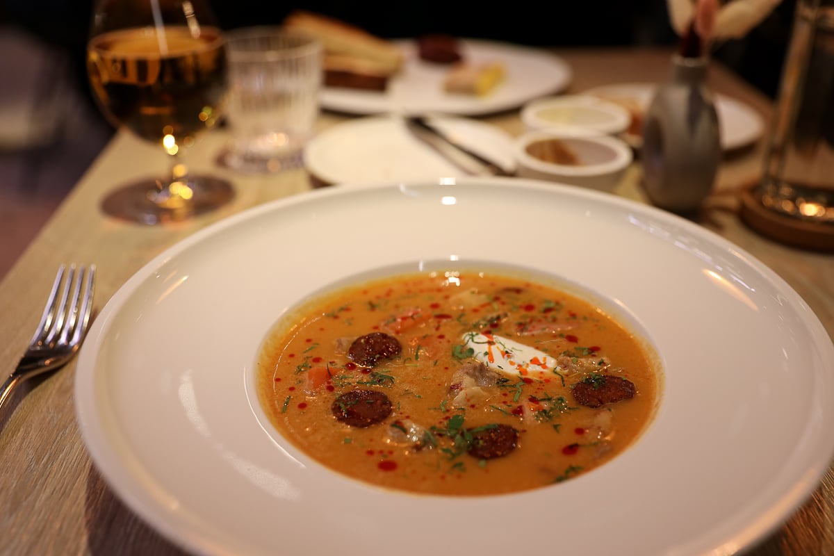 Hungarian soup and wine at Stand25 in Budapest