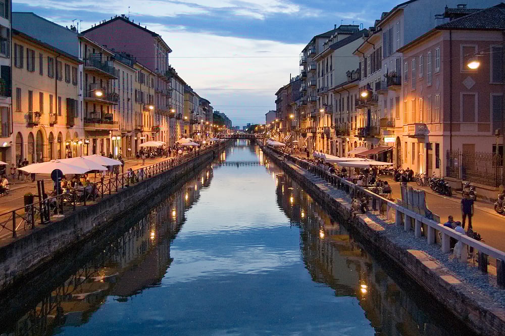 Navigli Canal in Milan at twilight