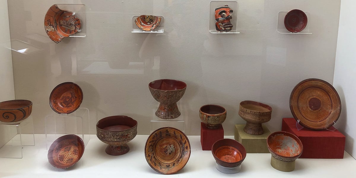 Ancient artifacts in a museum in Mexico, excavated from archaeological ruins