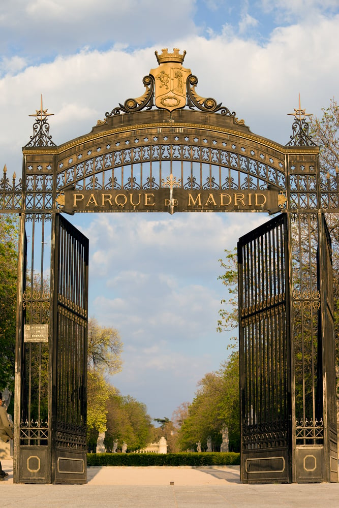 Grand architectural gate of Parque de Madrid