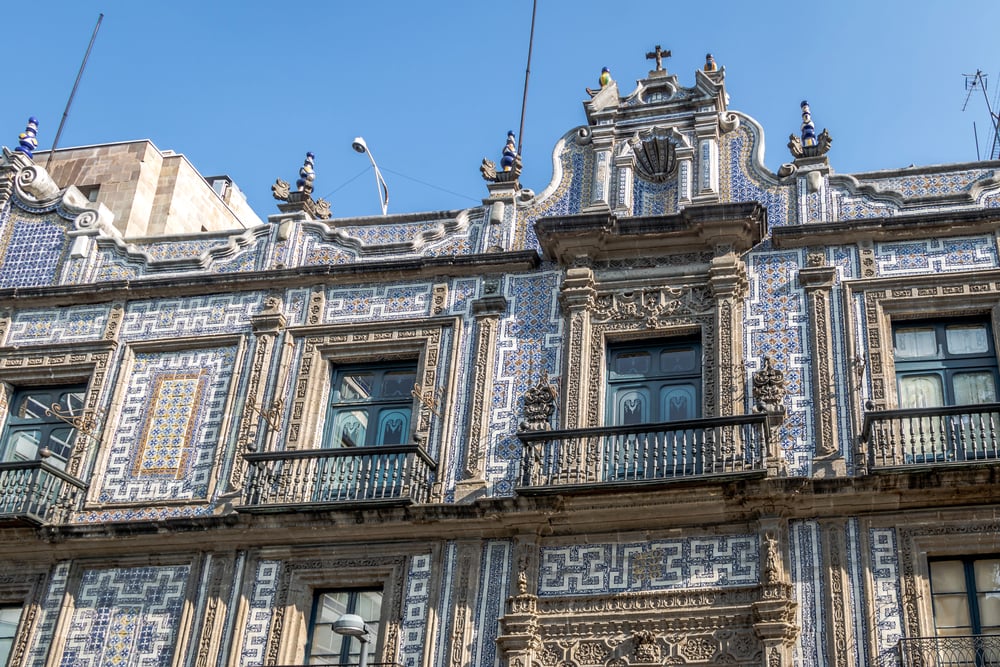 The House of Tiles in Mexico city with blue skies