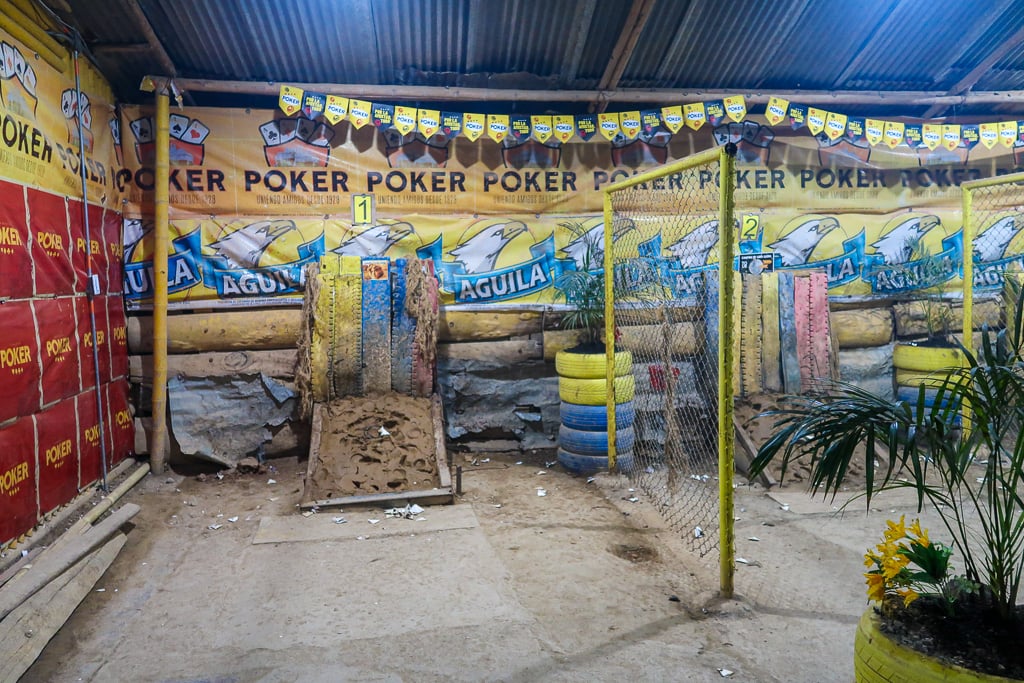 Tejo board in the Los Amigos bar where people like to play it. Playing tejo can be one of the most fun things to do in Salento, Colombia if you're up for it!