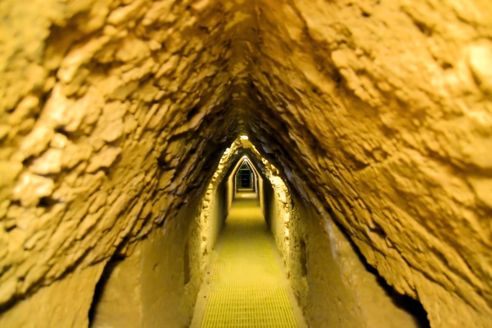 A well-lit tunnel underneath the Great Pyramid of Cholula