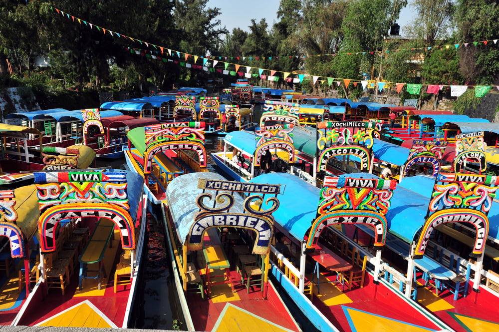 Colorful boats in Mexico City's Xochimilco