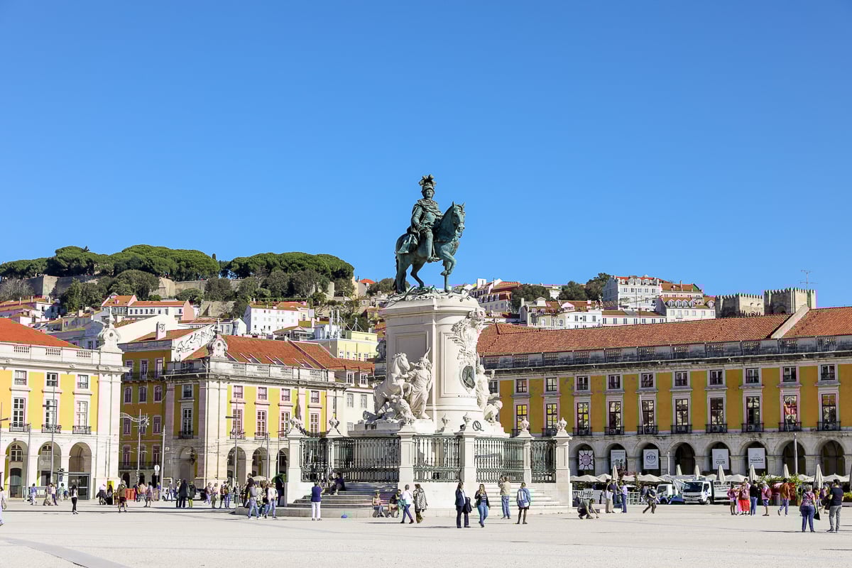 Equestrian statue of King Dom José I in the middle of Commerce Square in Lisbon