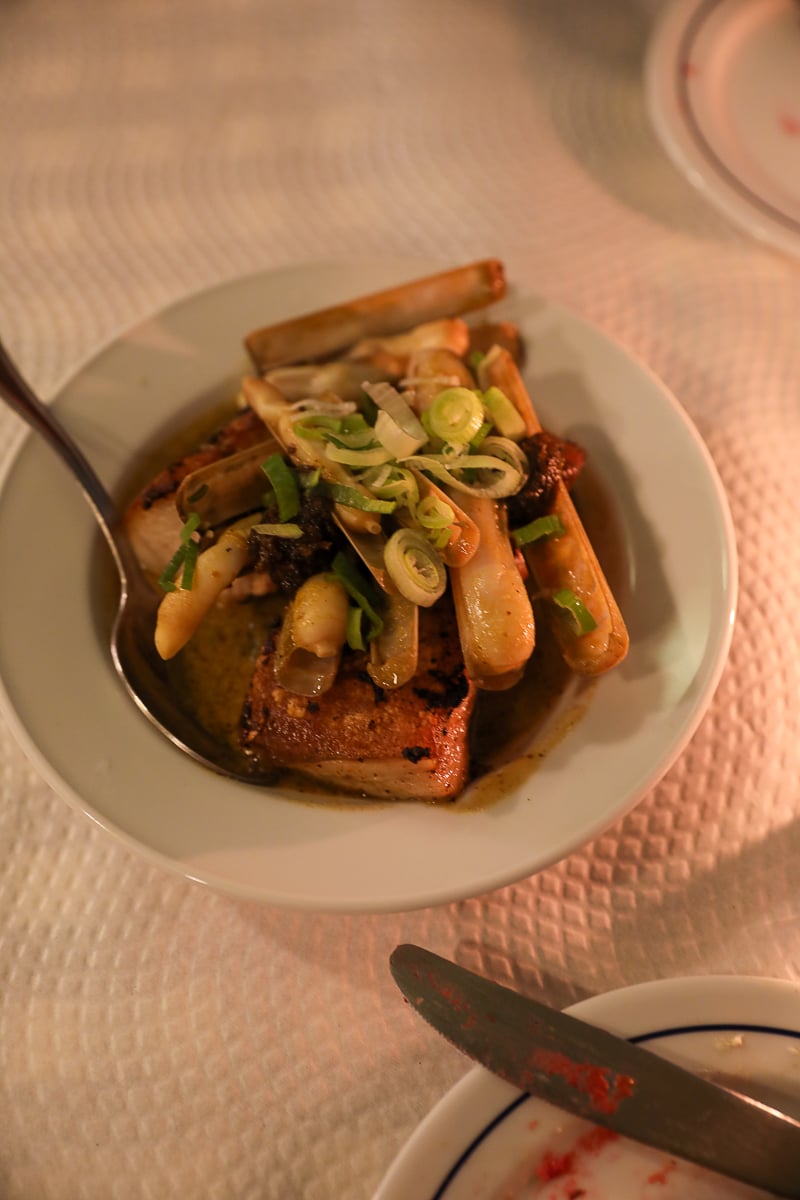 Plate of pork belly dish at Tasca Pete