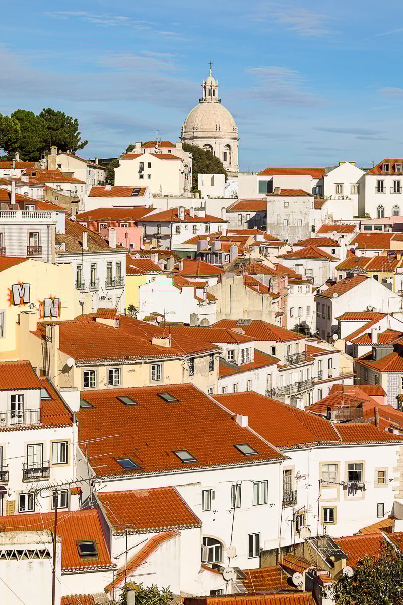 Vibrant red rooftops of Lisbon on a sunny day