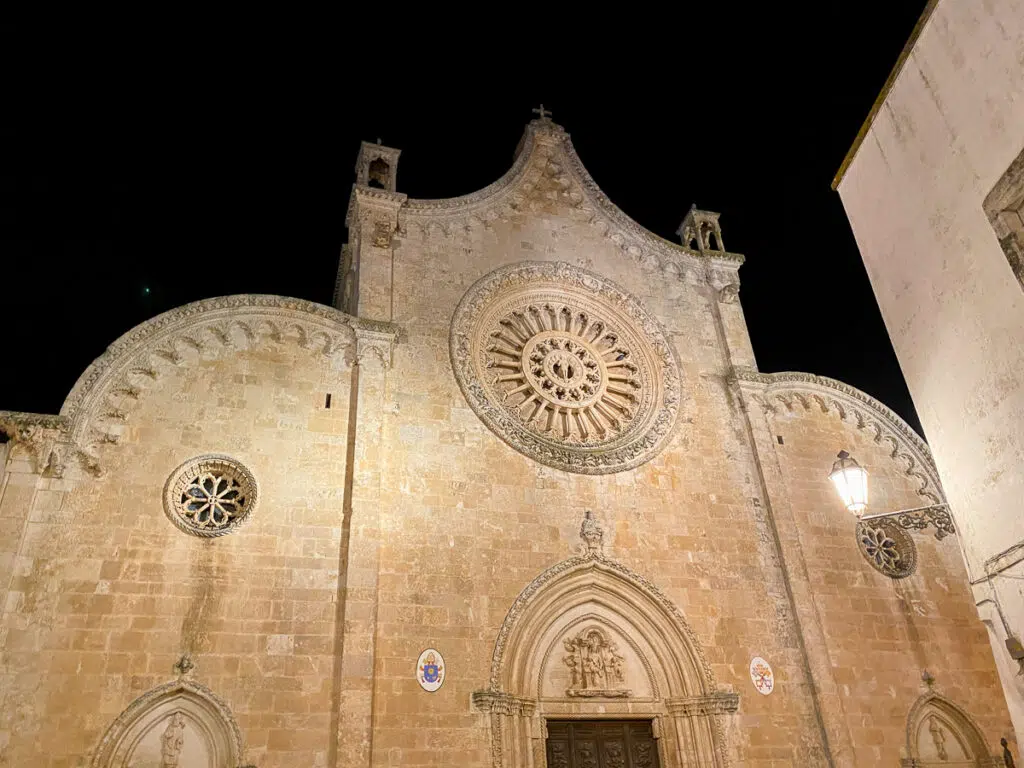 Ostuni cathedral glowing with the evening lights