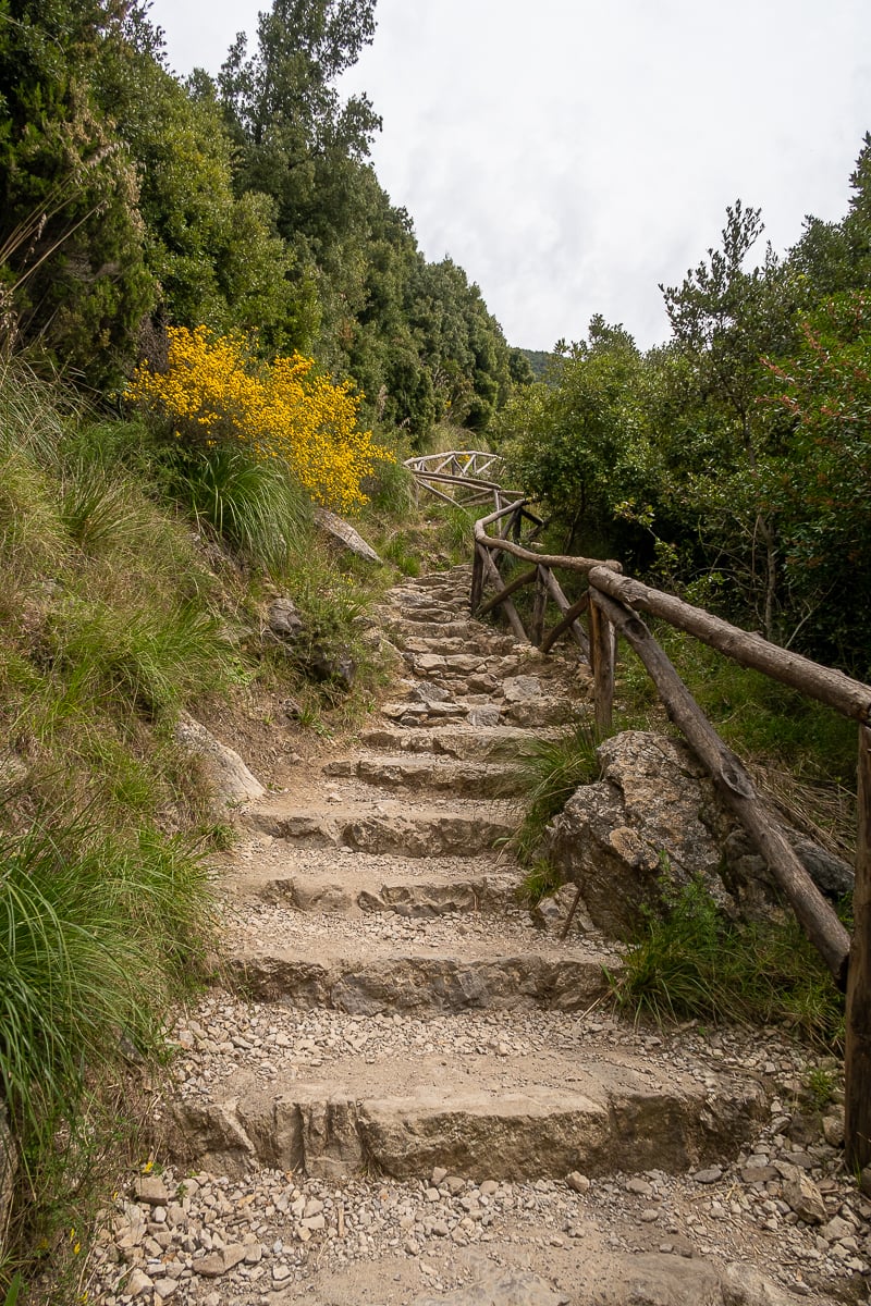 A rugged stair pathway - part of the Path of the Gods hiking trail.