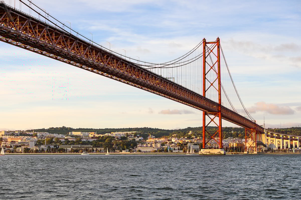 Suspension bridge over a river in Lisbon