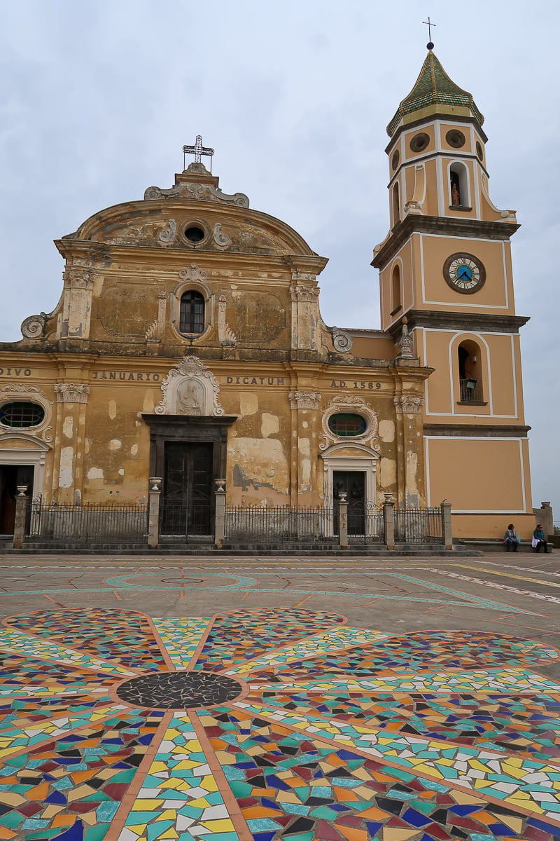 A beautiful old church and a ceramic-tiled floor. This church in Praiano is a must-see when following this Amalfi Coast itinerary for 1 week.