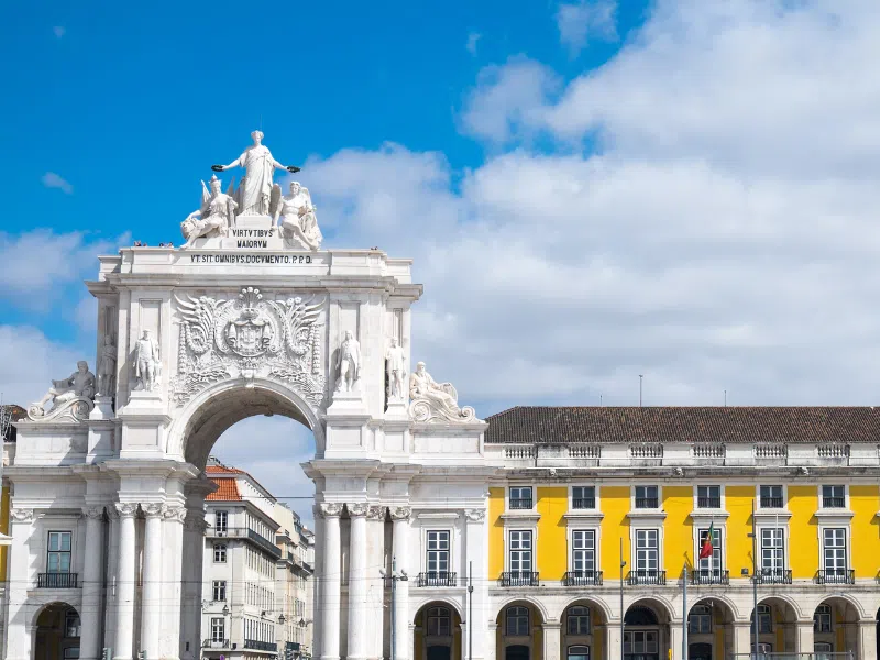 Rua de Augusta arch in a prominent square in the capital of Lisboa