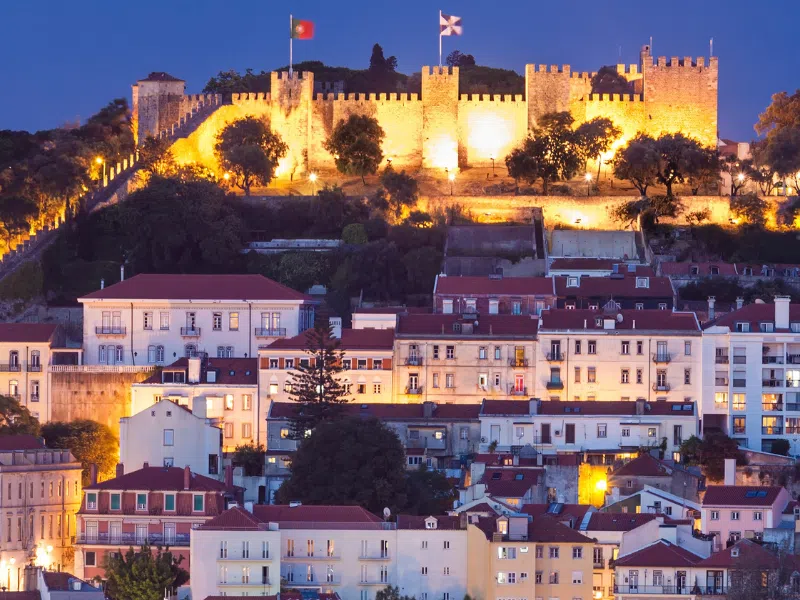 The St George Castle in Lisbon, lit up at night