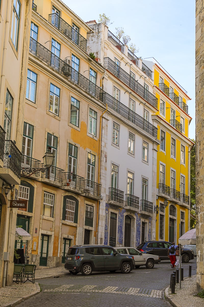 Tall, pastel-colored buildings in Lisbon