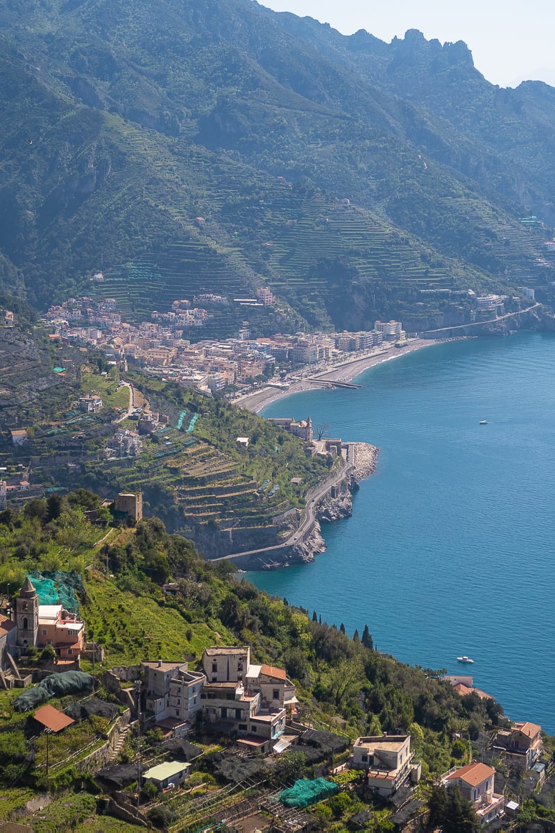 A gorgeous view from the town of Ravello, overlooking the terraced farms and mountains of the Costiera Amalfitana