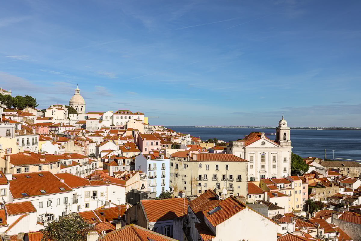 Bright red rooftops of Lisbon on a sunny day