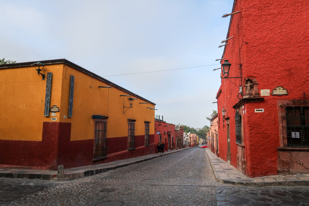 Corner cobblestone street in San Miguel de Allende