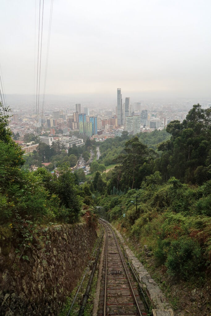 Funicular's track from the Monserrate Mountain overlooking Bogota