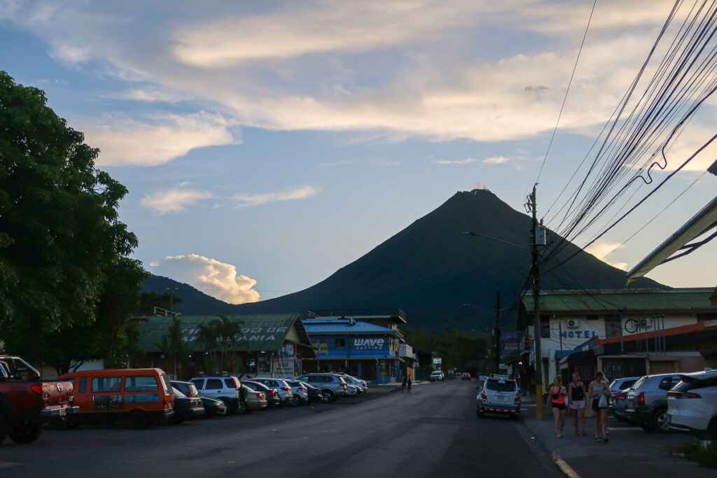 View of Arenal Volcano from downtown La Fortuna