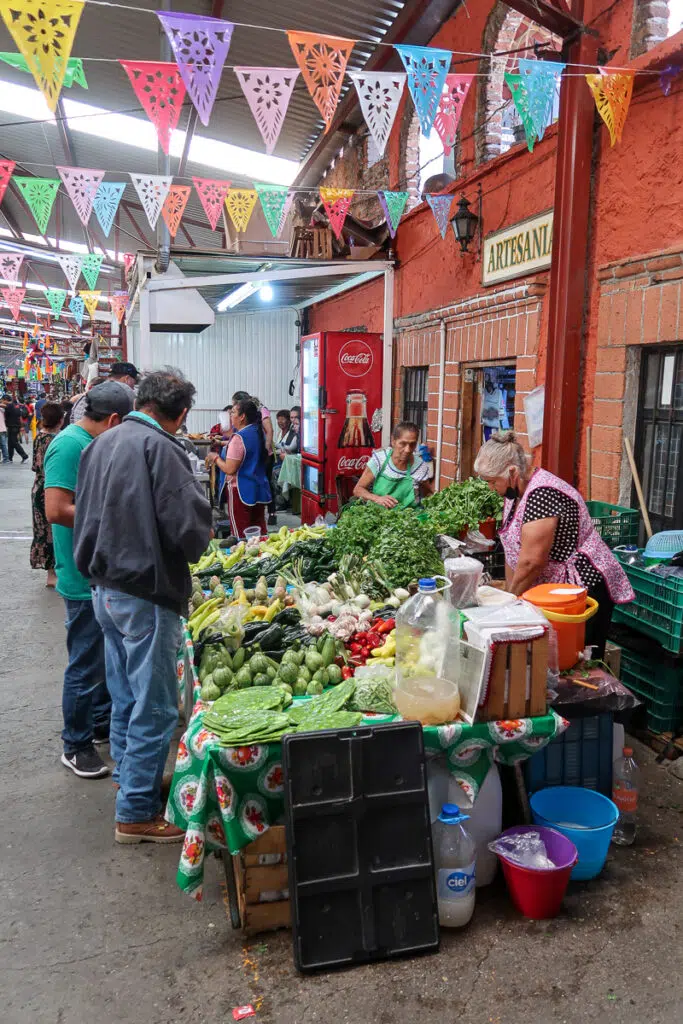 Stalls of fresh fruits and vegetables at Ignacio Ramirez Market