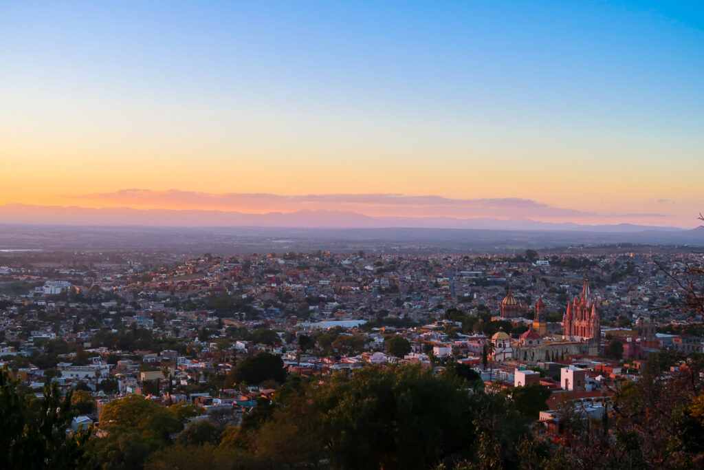 Beautiful landscape of San Miguel de Allende from the Mirador at sunset