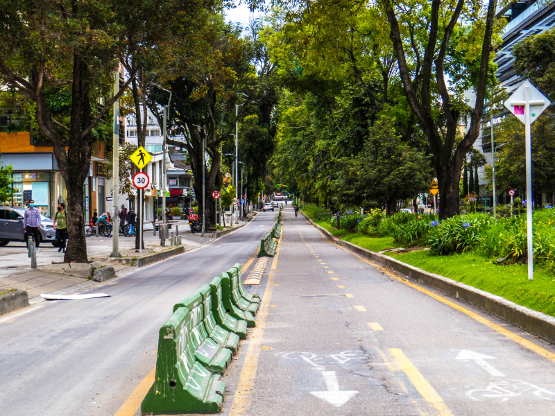 Road with bike lane. Going on a bike tour is one of the things to do in Bogota.
