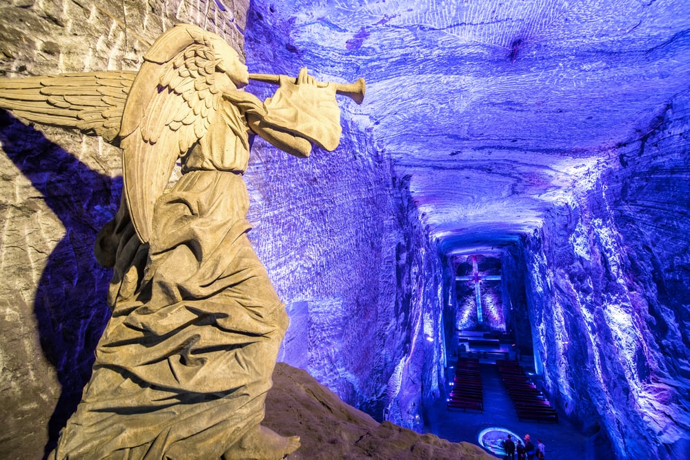 Angel statue in the underground Zipaquira Salt Cathedral in Bogota