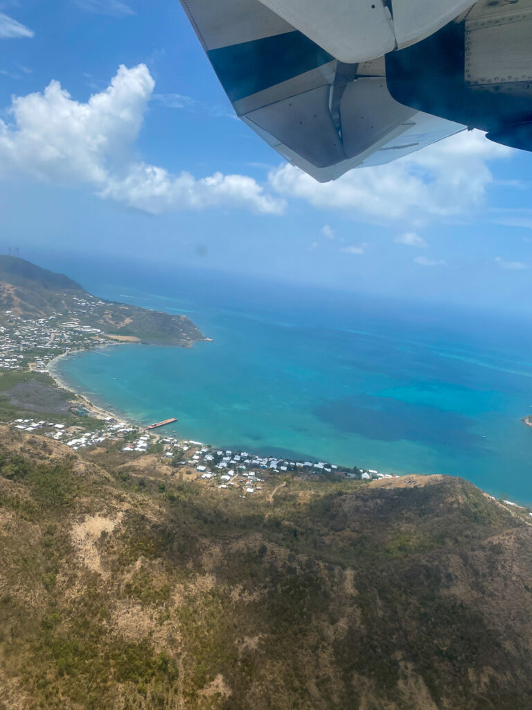 Aerial view of the coastal towns in Providencia
