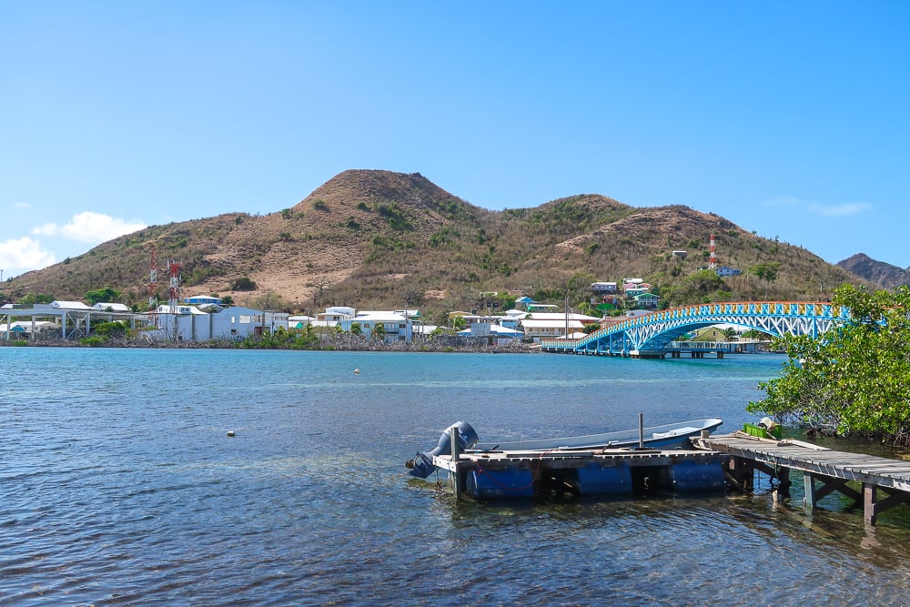 Blue ocean waters under the Lovers' Bridge connecting Providencia and Santa Catalina