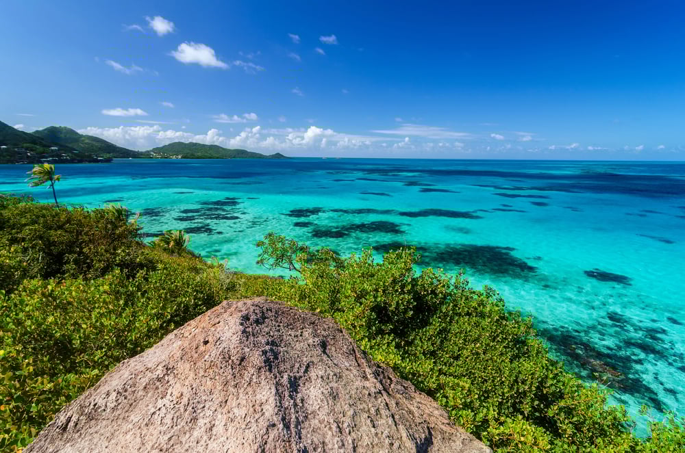 Blue Caribbean waters surrounding the Crab Cay