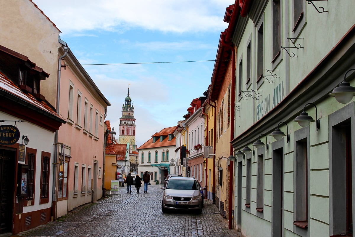 Beautiful cobblestone street that we walked on during our day trip to Český Krumlov