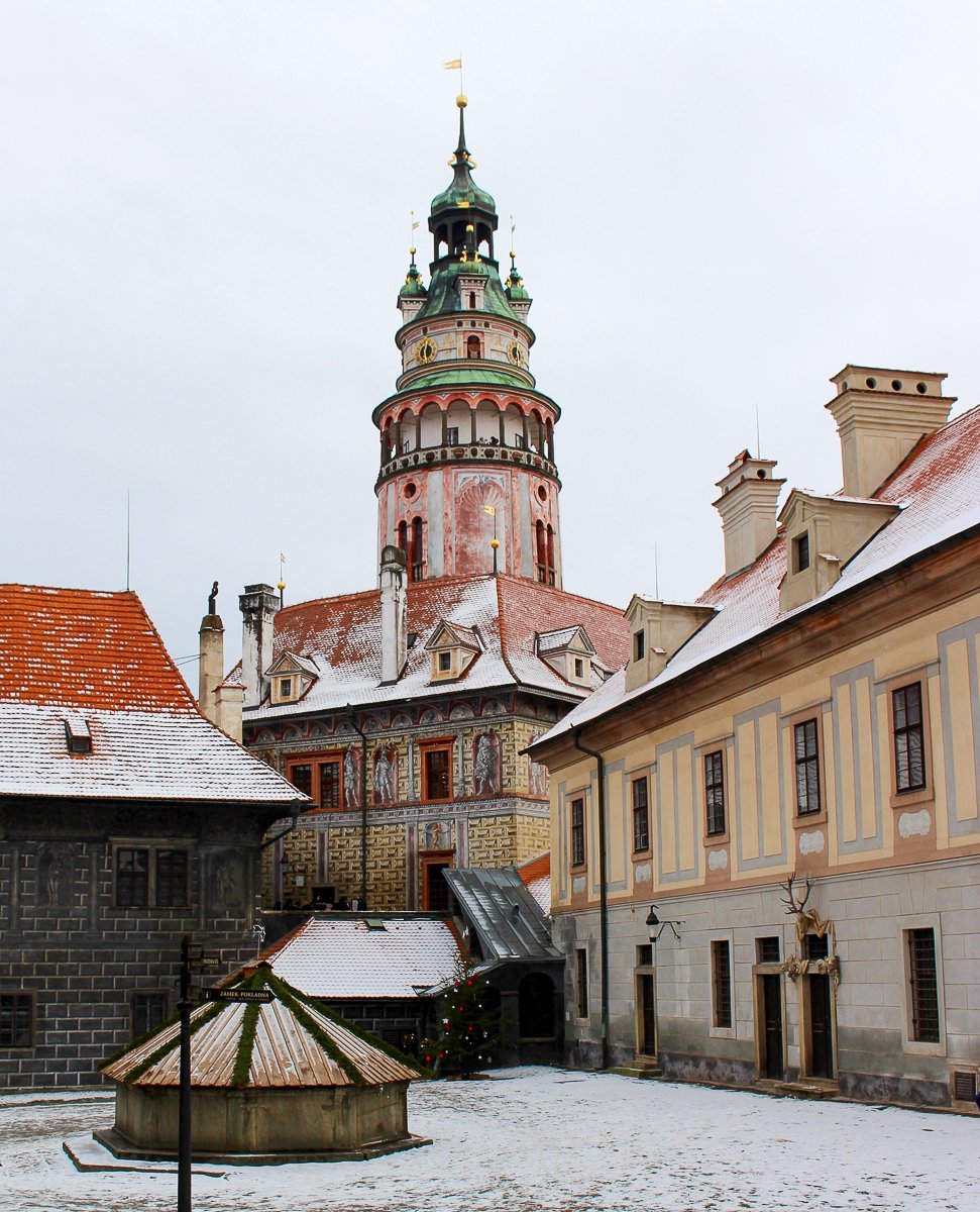 The facades of some buildings in the Cesky Krumlov Castle Complex