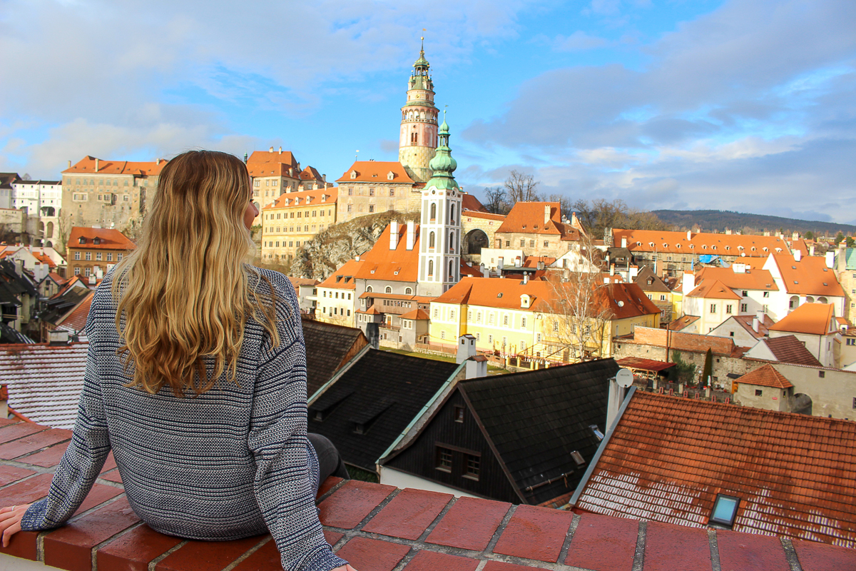 Maddy enjoying the magical view of the town while on her day trip to Český Krumlov