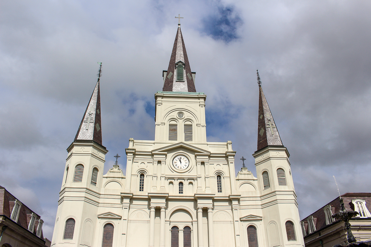 The facade of St Louis Cathedral in New Orleans