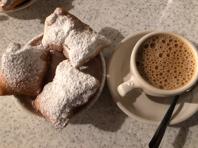 Beignets and coffee at Cafe du Monde in Louisiana