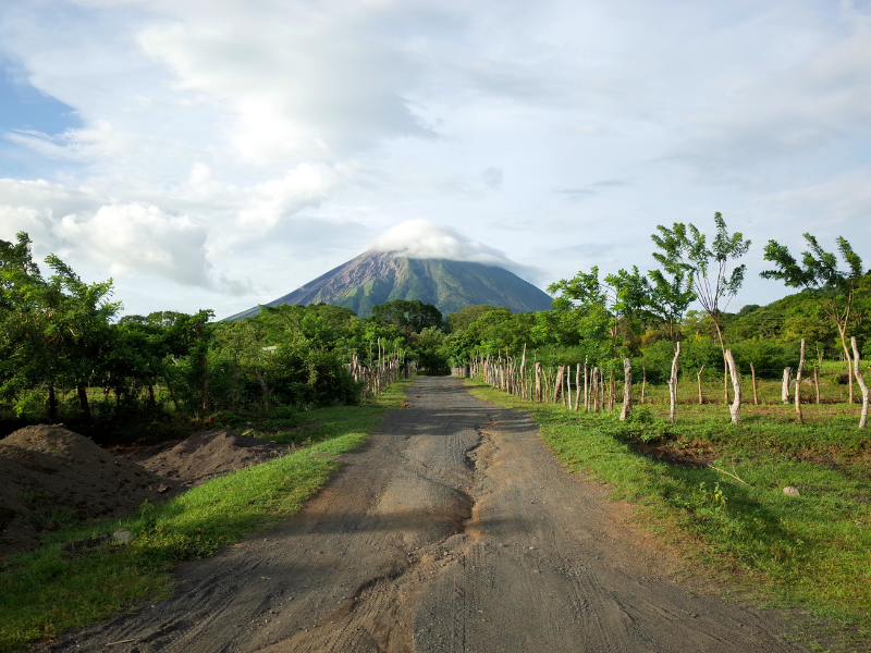 Dirt road leading to Volcano Concepción. Hiking Concepcion Volcano is one of the best things to do in Ometepe Island, Nicaragua.