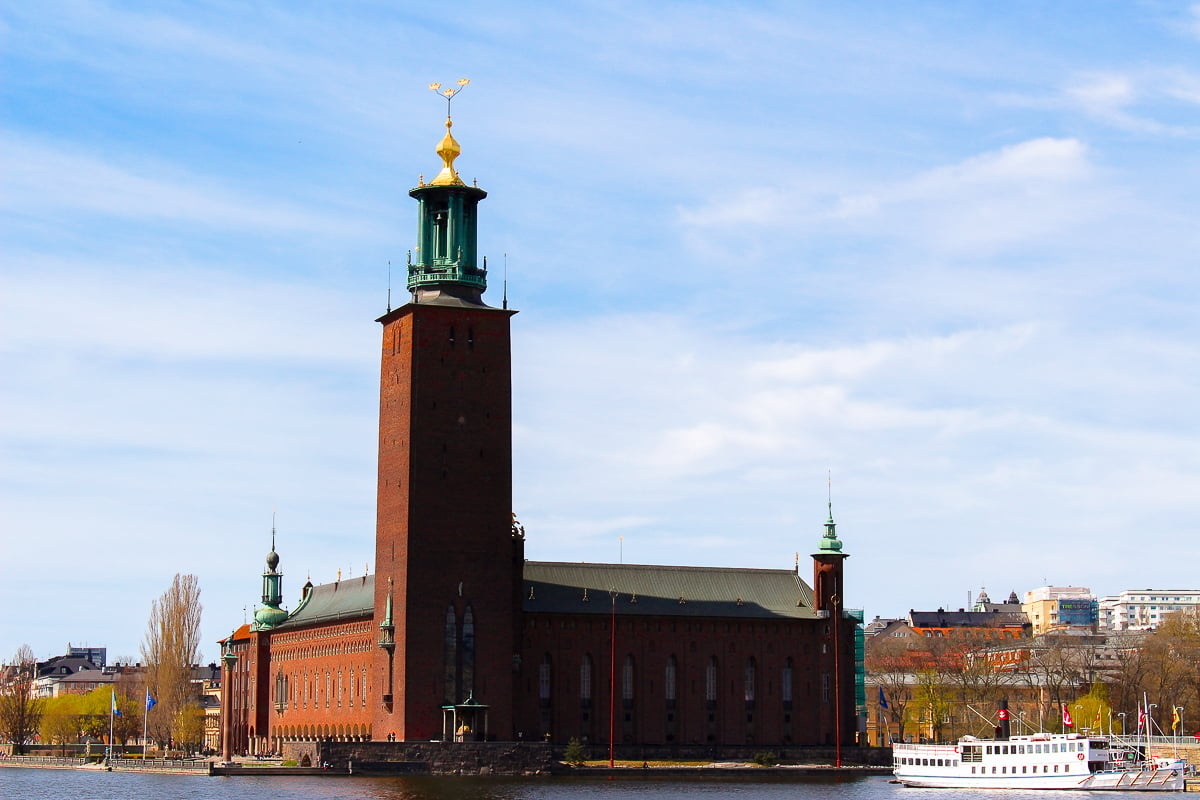 Facade of City Hall in Stockholm. Surprisingly, visiting the City Hall is one of the best things to do in Stockholm. Add this to your Stockholm Itinerary. 