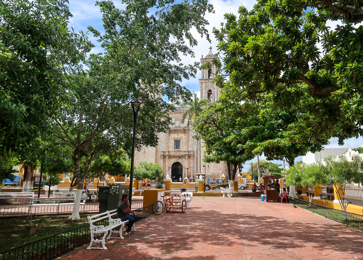 Quiet path along the main square of Valladolid, one of the places to go on Mexico's Yucatan Peninsula