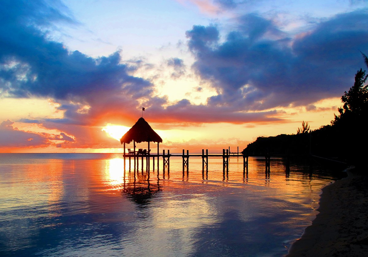 Palapa in Belize during sunrise