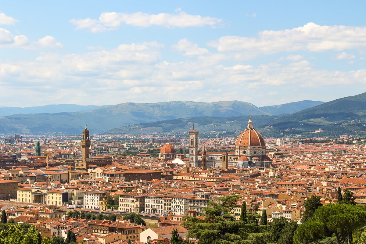 Beautiful landscape of Florence as seen from a viewpoint. In this Florence itinerary, you will learn how you can spend your 3 days in Florence and make it a perfect vacation.