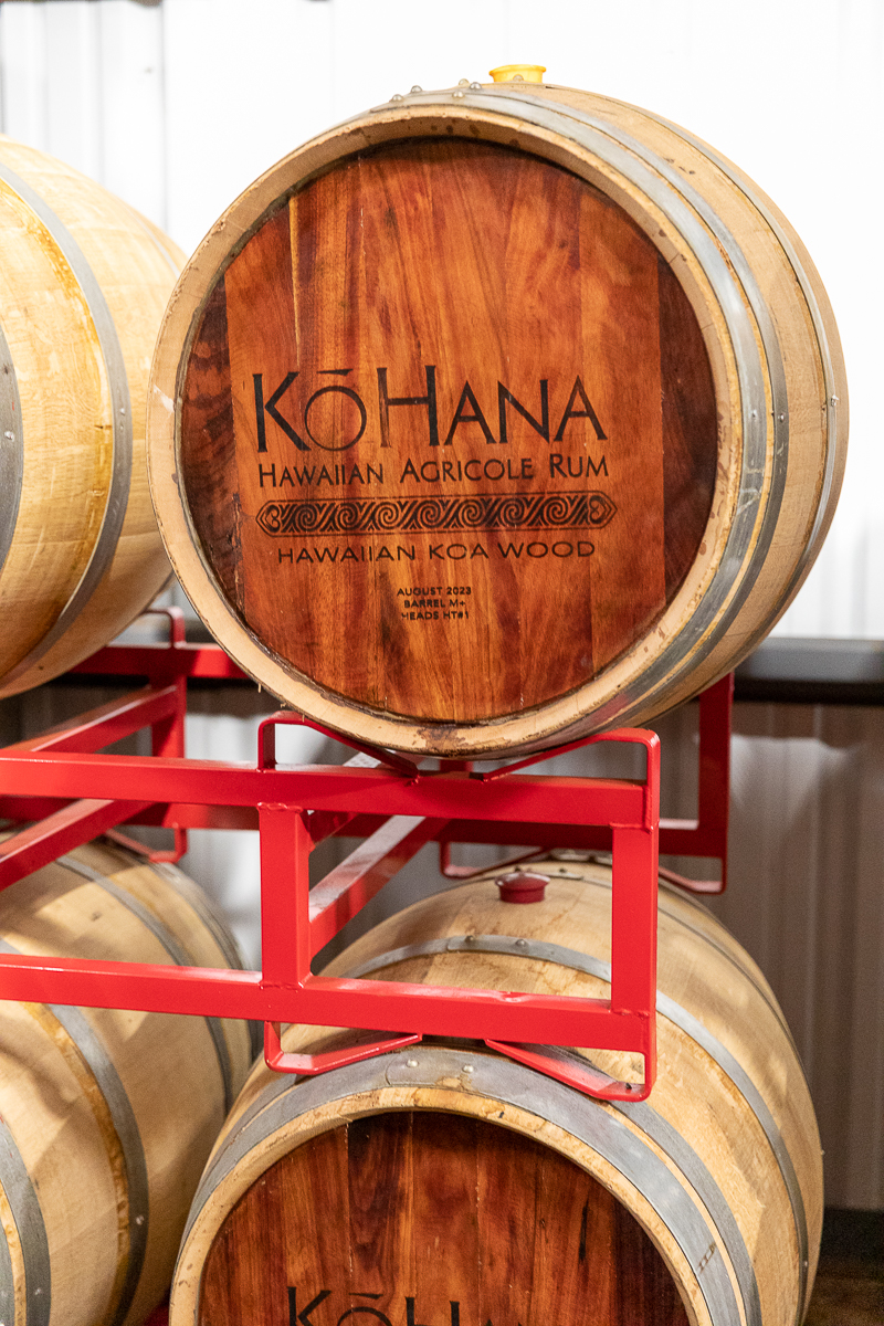 Oak wine barrels at Kō Hana