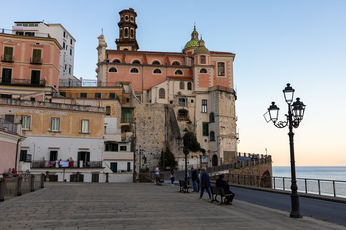 View of the town of Atrani at sunset