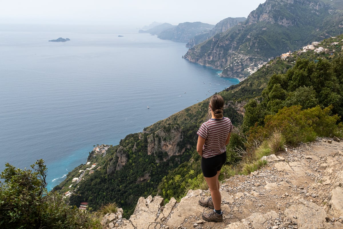 Maddy enjoying the view while hiking the Path of the Gods. This hike is a can't-miss activity to add to your Amalfi Coast itinerary.