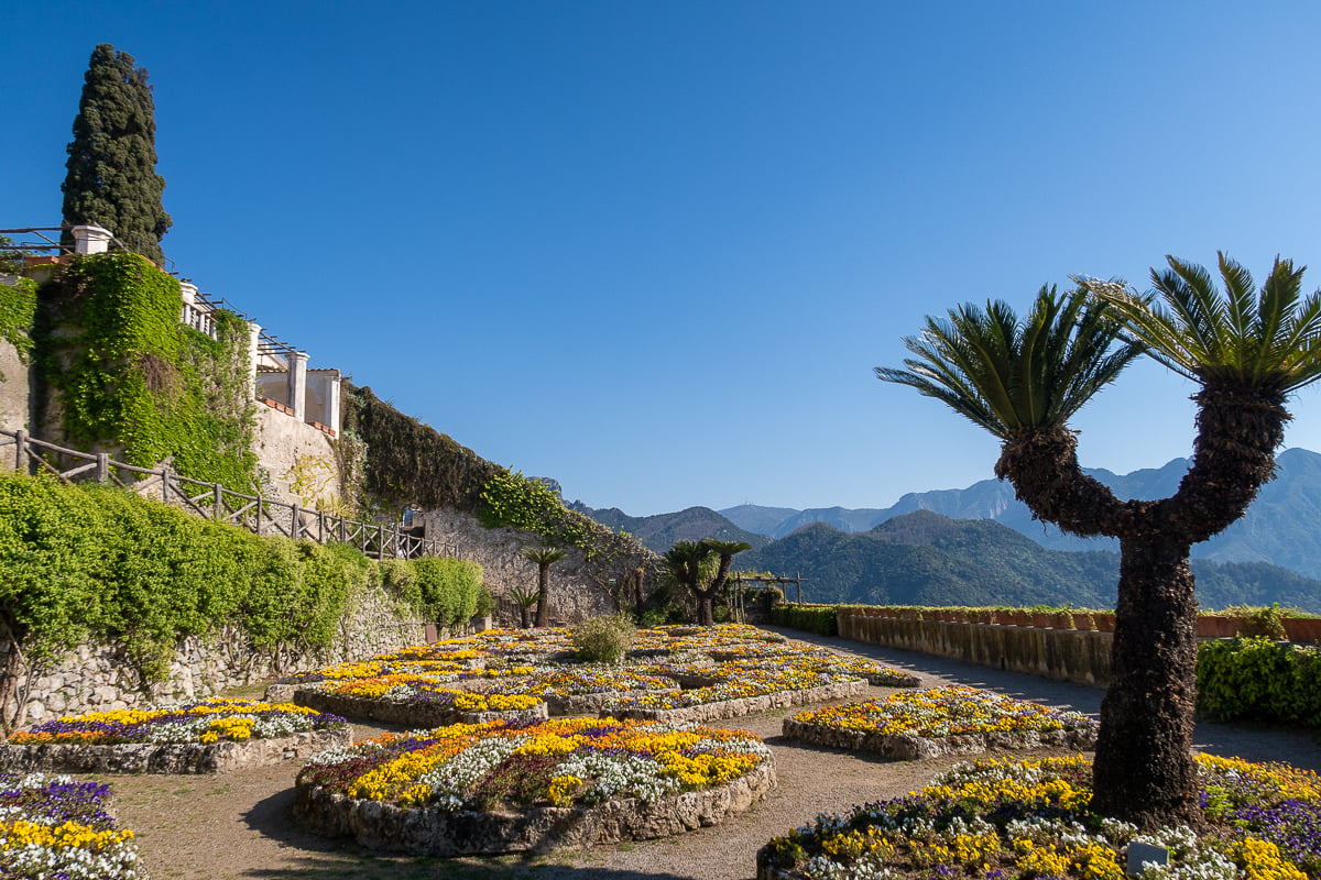 The beautiful flower-filled garden at the Villa Rufolo