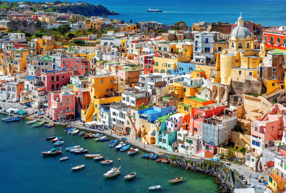 Colorful, vibrant port of Procida, Italy